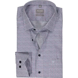 OLYMP comfort fit overhemd, popeline, wit met blauw en bordeaux dessin