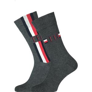 Tommy Hilfiger Iconic Logo Stripe Socks (2-pack), herensokken katoen, grijs -  Maat: 43-46