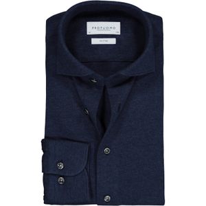 Profuomo slim fit jersey overhemd, knitted shirt pique, navy melange 44