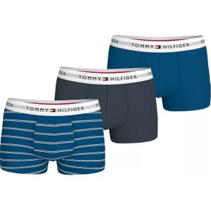 Tommy Hilfiger trunk (3-pack), heren boxers normale lengte, blauw gestreept, jeansblauw, grijs -  Maat: L