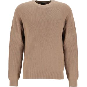 BOSS Derlino regular fit trui katoen met wol, heren trui middeldik O-hals, beige