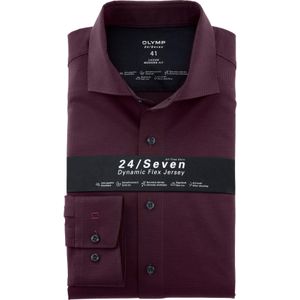 OLYMP Luxor 24/7 modern fit overhemd, satijnbinding, donkerrood dessin