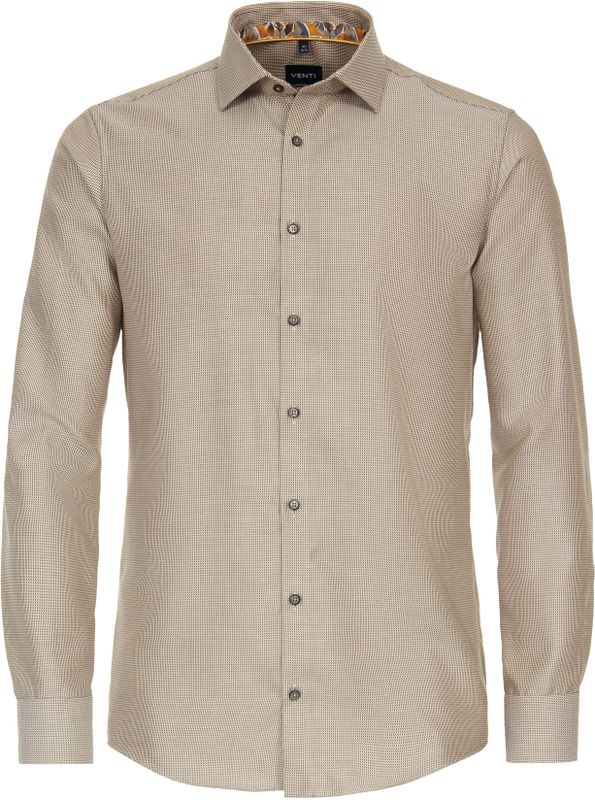 VENTI - Modern Fit Overhemd - Geel - Dobby - Strijkvrij - Boordmaat 38