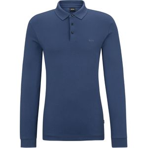 BOSS Pado regular fit polo lange mouw, jersey, blauw