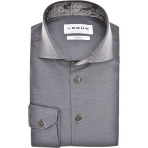 Ledub modern fit overhemd, popeline, middengrijs