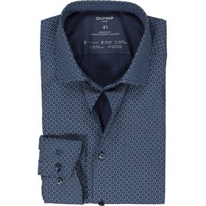 OLYMP 24/7 modern fit overhemd, popeline, blauw met wit dessin 46