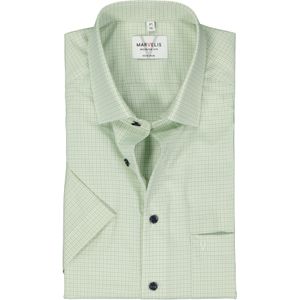 MARVELIS modern fit overhemd, korte mouw, popeline, lichtgroen met wit geruit 44