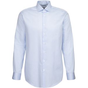 Seidensticker regular fit overhemd, mouwlengte 7, popeline, blauw gestreept