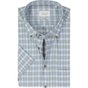 ETERNA comfort fit overhemd korte mouw, popeline, lichtblauw, wit, beige geruit