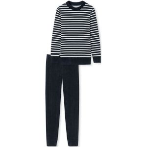 SCHIESSER Casual Essentials pyjamaset, dames pyjama lang badstof manchetten nachtblauw