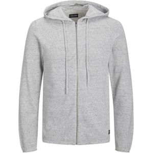 JACK & JONES Hill knit cardigan slim fit, heren vest katoen met capuchon, lichtgrijs melange