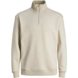 JACK & JONES Bradley sweat half zip regular fit, heren schipperstrui katoenmengsel met opstaande boord, beige -  Maat: XS