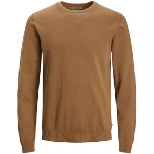 JACK & JONES Basic knit crew neck slim fit, heren pullover katoen met O-hals, camel bruin -  Maat: XXL