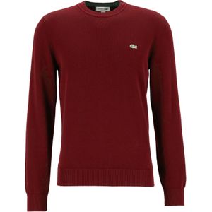 Lacoste trui katoen O-hals, gebreide heren trui, cranberry rood -  Maat: L