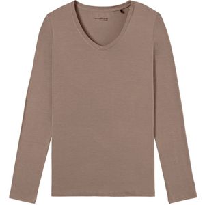 SCHIESSER Mix+Relax T-shirt, dames shirt lange mouw modal V-hals klei