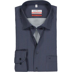 MARVELIS modern fit overhemd, mouwlengte 7, popeline, blauw met rood en wit dessin 38