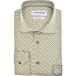 Ledub modern fit overhemd, mouwlengte 72 cm, popeline, groen met wit dessin