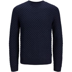 JACK & JONES Steen structure knit slim fit, heren pullover katoenmengsel met O-hals, blauw