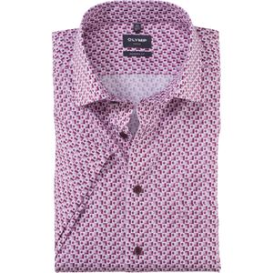 OLYMP Luxor modern fit overhemd, korte mouw, popeline, fuchsia dessin