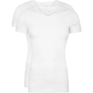 RJ Bodywear Everyday Leeuwarden T-shirts (2-pack), heren rib T-shirts V-hals, wit -  Maat: XL