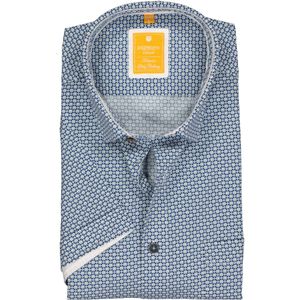 3 voor 99 | Redmond modern fit overhemd, korte mouw, poplin dessin, blauw met wit 39/40