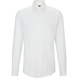 BOSS Hank slim fit overhemd dubbele manchet twill wit Strijkvriendelijk Boord