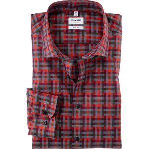 OLYMP Level 5 body fit overhemd, structuur, oranjerood geruit