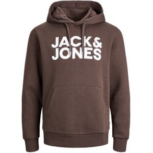 JACK & JONES Corp logo sweat hood regular fit, heren hoodie katoenmengsel met capuchon, bruin grote print