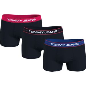 Tommy Hilfiger Jeans trunk (3-pack), heren boxers normale lengte, zwart met gekleurde tailleband -  Maat: XL