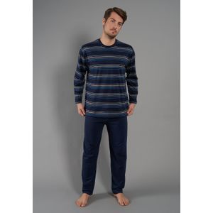 Gotzburg heren pyjama O-hals, donkerblauw gestreept -  Maat: XXL