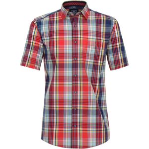 3 voor 99 | Redmond modern fit overhemd, korte mouw, popeline, rood, wit, blauw geruit