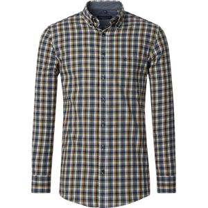 CASA MODA Sport casual fit overhemd, twill, blauw met wit en geel geruit