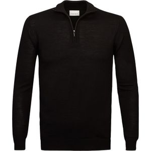 Profuomo heren trui wol, slim fit trui met korte rits, zwart -  Maat: XL