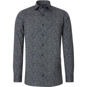 CASA MODA - Modern Fit - Overhemd - Blauw met Beige Dessin - Strijkvriendelijk