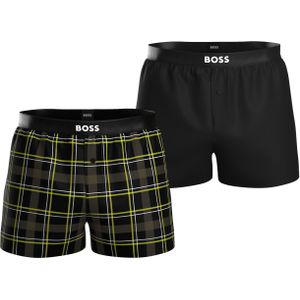 HUGO BOSS boxershorts woven (2-pack), heren boxers wijd model, zwart en geel geruit -  Maat: XL