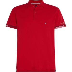 Tommy Hilfiger Flag Cuff Slim Polo, heren poloshirt, rood -  Maat: S