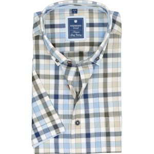 3 voor 99 | Redmond regular fit overhemd, korte mouw, Oxford, blauw, wit en kaki geruit 49/50