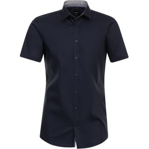 VENTI - Body Fit - Overhemd - Blauw - Korte Mouw - Strijkvriendelijk