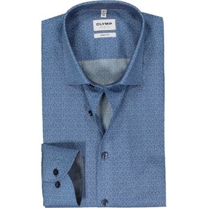 OLYMP Level 5 body fit overhemd, mouwlengte 7, mouwlengte 7, popeline, blauw met wit paisley dessin 44
