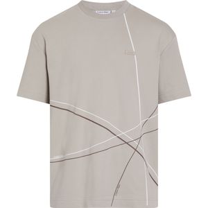 Calvin Klein Linear Aop Interlock T-shirt, heren T-shirt korte mouw O-hals, beige -  Maat: XS