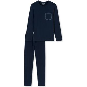 SCHIESSER 95/5 Nightwear pyjamaset, heren pyjama lang biologisch katoen gestreept nachtblauw -  Maat: XXL