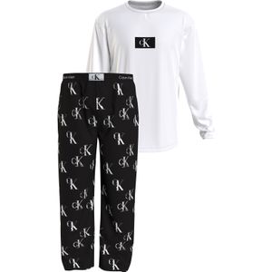 Calvin Klein heren pyjama O-hals, wit shirt, logo print broek zwart met wit -  Maat: M