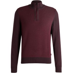 BOSS Dambino regular fit schipperstrui wol - heren trui middeldik met korte rits - rood
