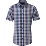 CASA MODA - Sport Casual Fit - Overhemd - Blauw met Oranje en Wit Geruit - Korte Mouw