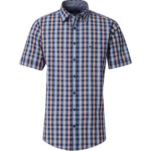 CASA MODA - Sport Casual Fit - Overhemd - Blauw met Oranje en Wit Geruit - Korte Mouw
