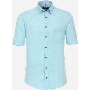 CASA MODA Sport casual fit overhemd, korte mouw, linnen, turquoise 51/52