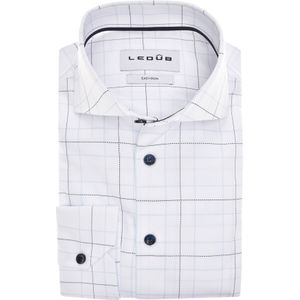 Ledub modern fit overhemd, popeline, wit met licht- en donkerblauw geruit