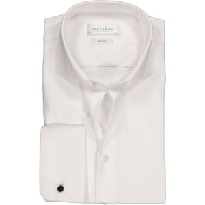 Profuomo slim fit overhemd, dubbele manchet 2-ply twill, wit 40