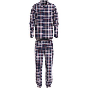 Tommy Hilfiger heren pyjama O-hals, woven set, blauw geruit -  Maat: XXL