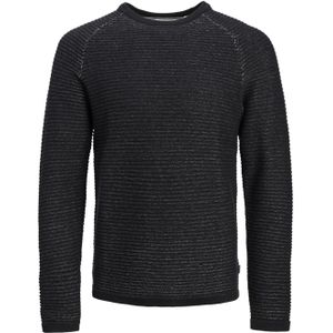 JACK & JONES Jones knit crew neck slim fit, heren pullover katoen met O-hals, zwart -  Maat: L